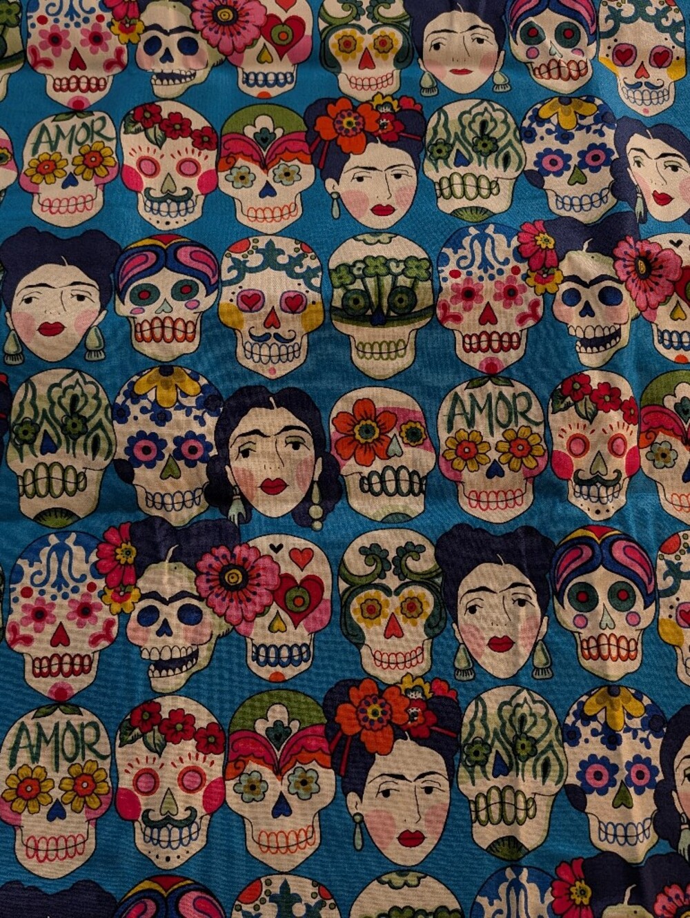 Gotas de Amor Alexander Henry Fabric Sugar Skulls Frida Kahlo  Royal Blue 2 Yard